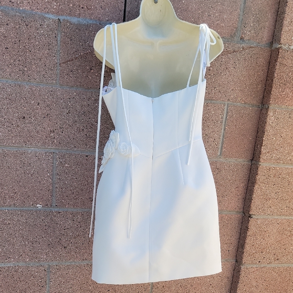 Terani Couture White Rose Embellished Mini Dress Size 4 - Picture 9 of 14